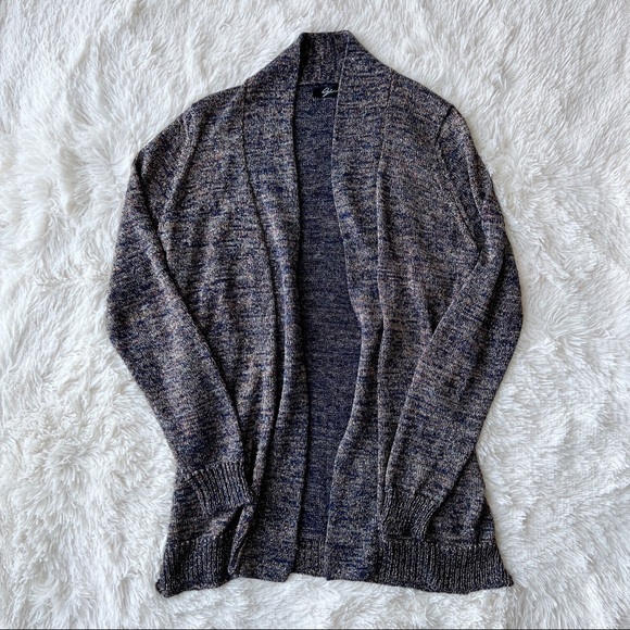Cyrus navy and gold metallic thread open front long line cardigan cardigan Sz M - Picture 3 of 9